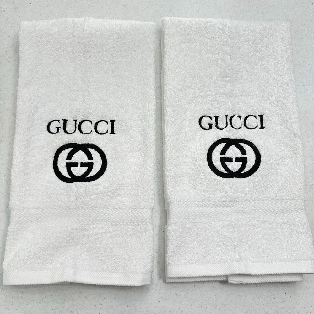 Gucci Style Towels Embroidered Hand Towel Set White Black Bathroom Decor